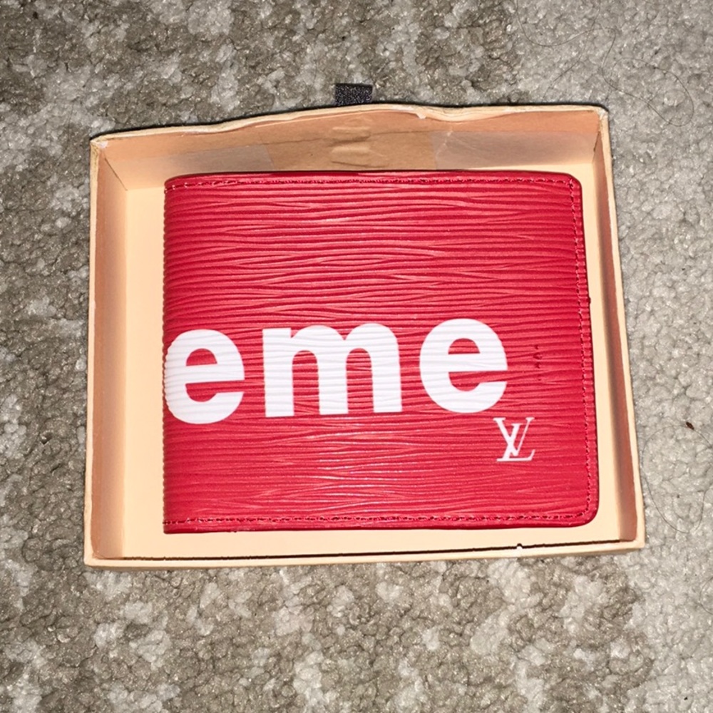 Red wallet genuine leather